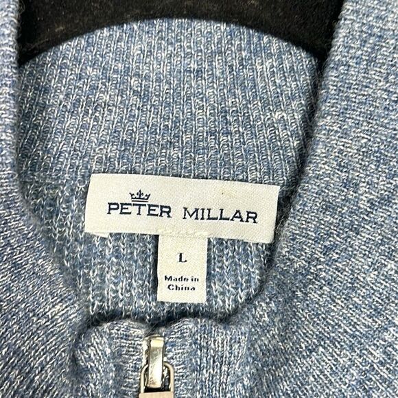 Peter Millar Crown Cashmere Linen Blend Sweater 1/4 Zip Rib Knit Blue size L - Picture 12 of 14